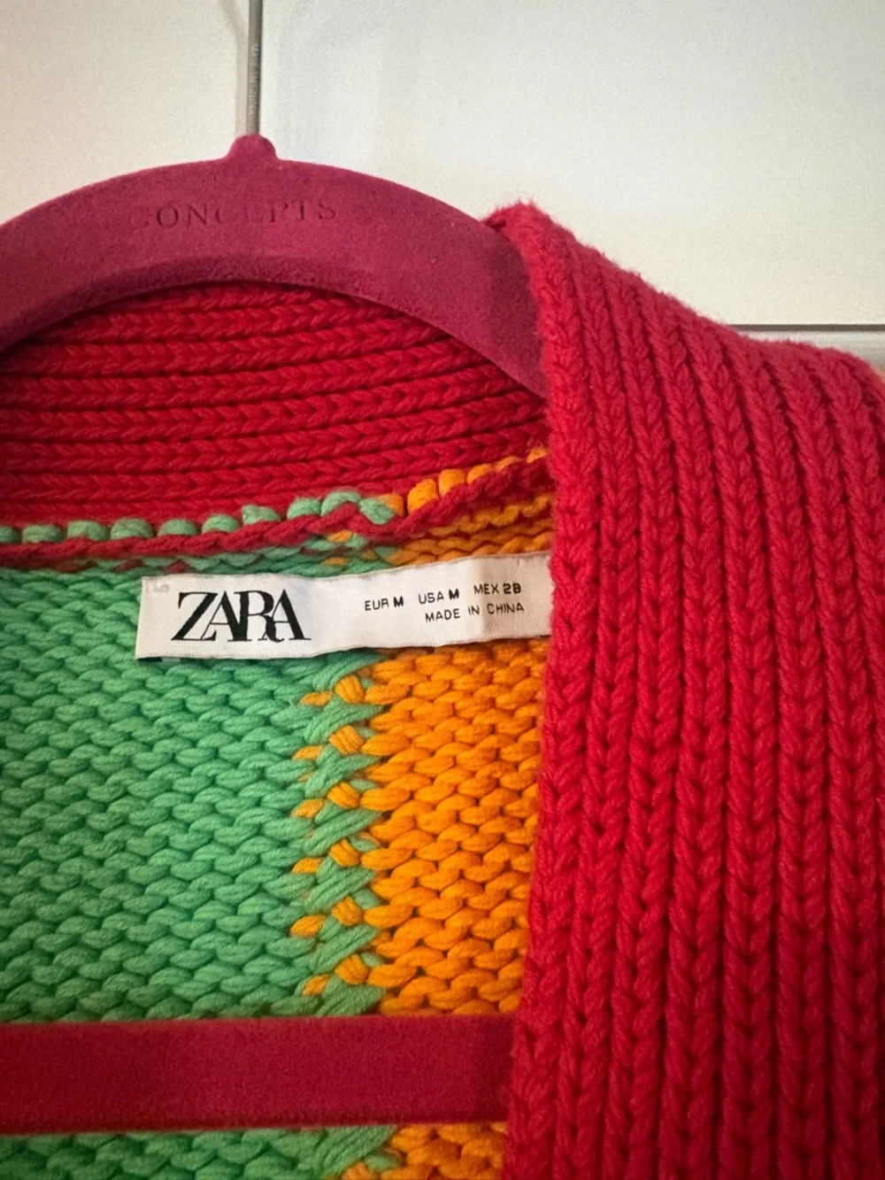 Zara Colorblock Cropped Cardigan - Green, Orange & Red - Picture 3 of 4
